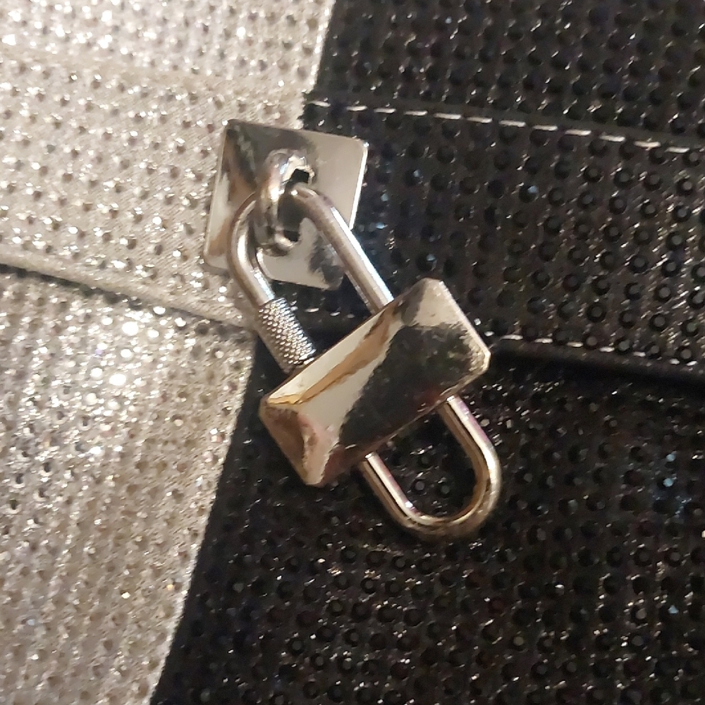 Silver Black Rhinestone Patchwork Mid-Calf Fold O… - image 3